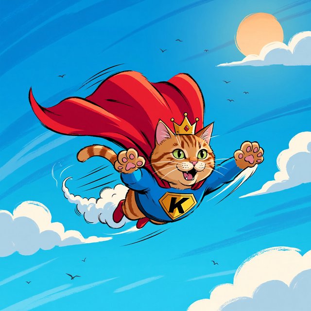 A cat flying in the sky wearing a super kitty costume. — ImagineArt 2