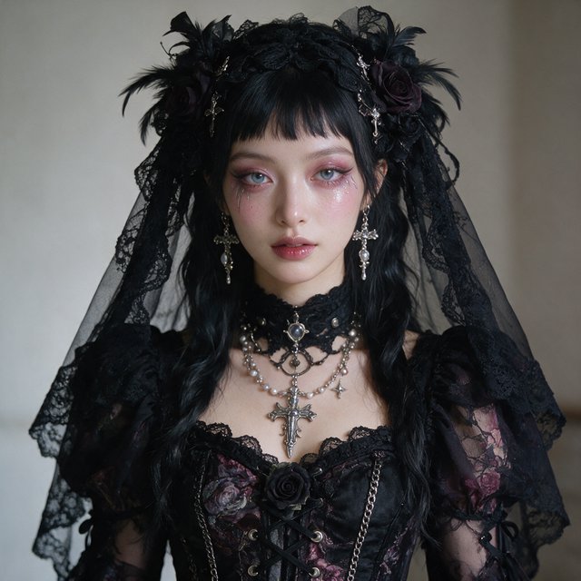 Surreal, ethereal East Asian adult beauty, 21 years old, in maximalist Gothic attire, with the most beautiful expression. — Seedream 5.0 Pro