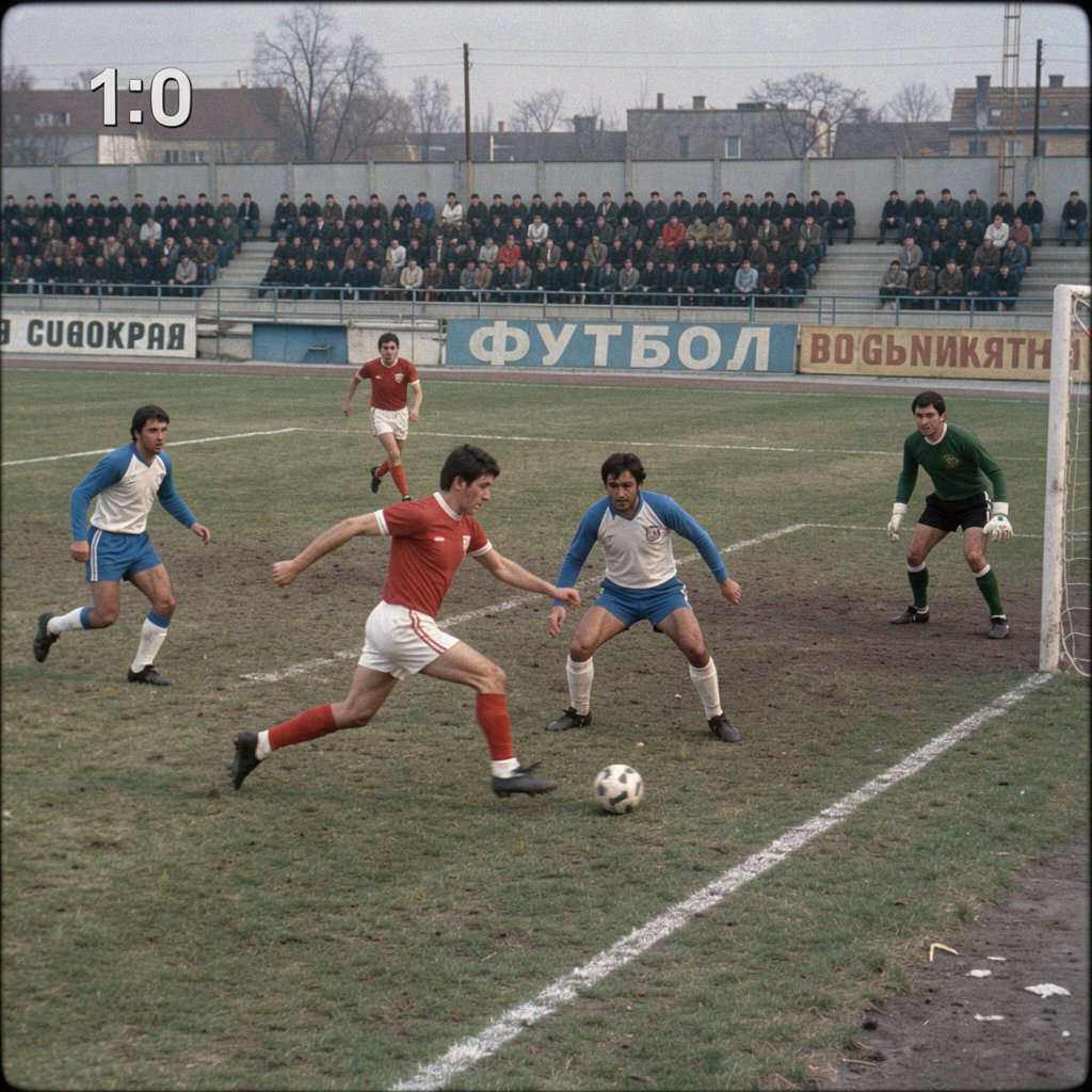 A stillshot from a Bulgarian football game, broadcast in the 1980s. — FLUX 3 Image