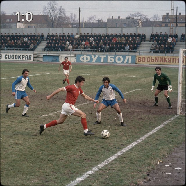 A stillshot from a Bulgarian football game, broadcast in the 1980s. — FLUX 3 Image