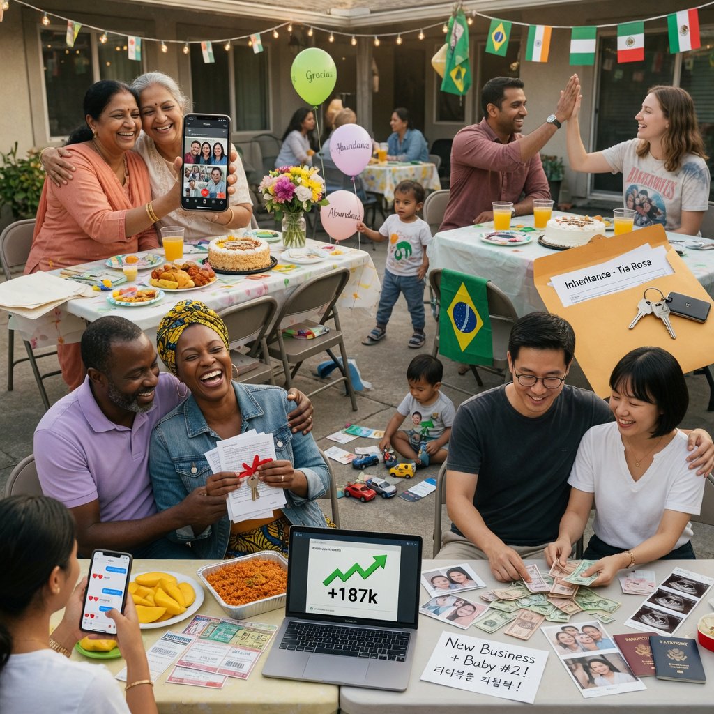 Realistic. Adults around the world finding abundant wealth, family, and joy in their lives. The vibe is very good but also casual. — Grok Imagine Image Quality