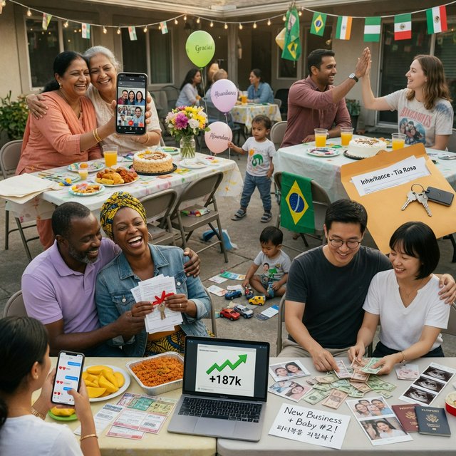 Realistic. Adults around the world finding abundant wealth, family, and joy in their lives. The vibe is very good but also casual. — Grok Imagine Image Quality
