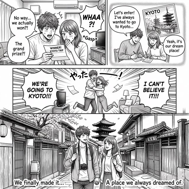 A realistic manga about a couple who entered a contest and ended up winning a trip to a place they always wanted to go. — Nano Banana 2.1