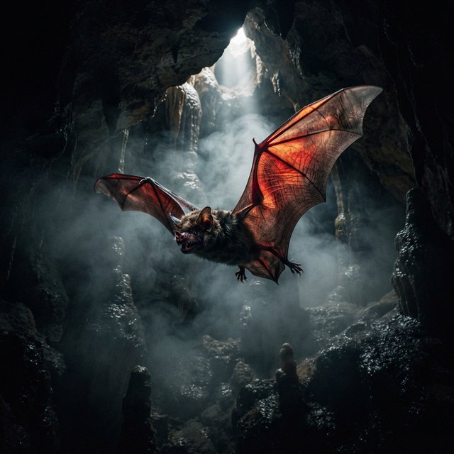 Vampire bat art, volumetric fog, chiaroscuro lighting, subsurface scattering. — Model 17
