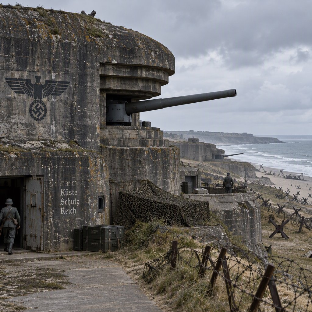 German bunker complex on the French Atlantic coast during World War II — GPT Image 2.5 Sunburst
