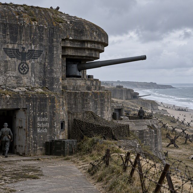 German bunker complex on the French Atlantic coast during World War II — GPT Image 2.5 Sunburst
