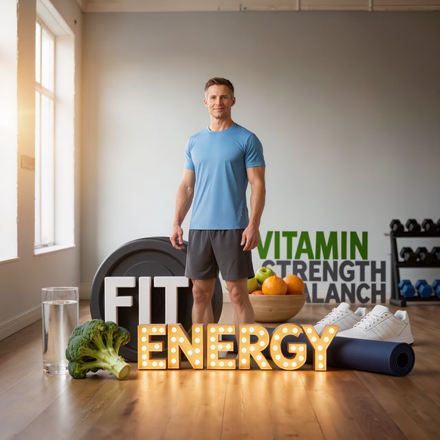 Realistic image depicting great health in many ways. In the background, words related to health are hidden in plain sight. — Kling v3