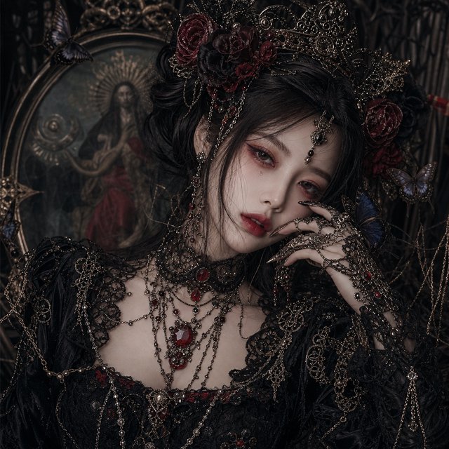 Surreal, ethereal East Asian adult beauty, 21 years old, in maximalist Gothic attire, with the most beautiful expression. — GPT Image 2