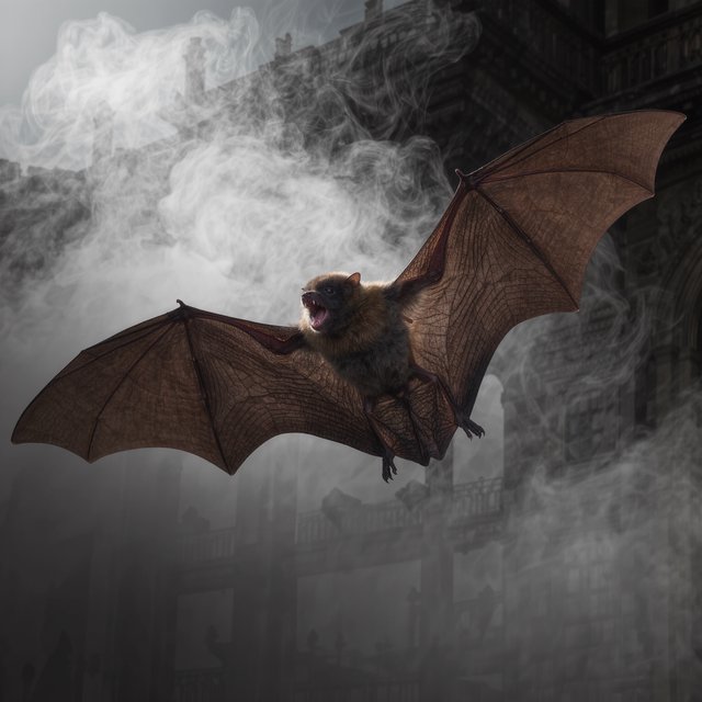 Vampire bat art, volumetric fog, chiaroscuro lighting, subsurface scattering. — Model 12