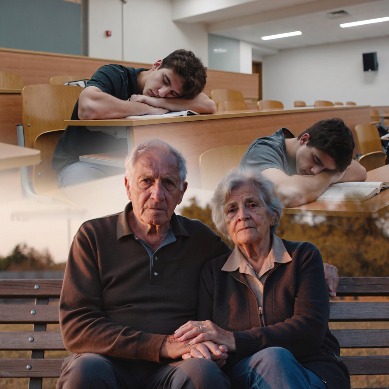 Realistic image. People discovering that their lives were all just a dream at the end of their lives. The whole time, they were just 21-year-old college students who took a nap in class. — ImagineArt 2