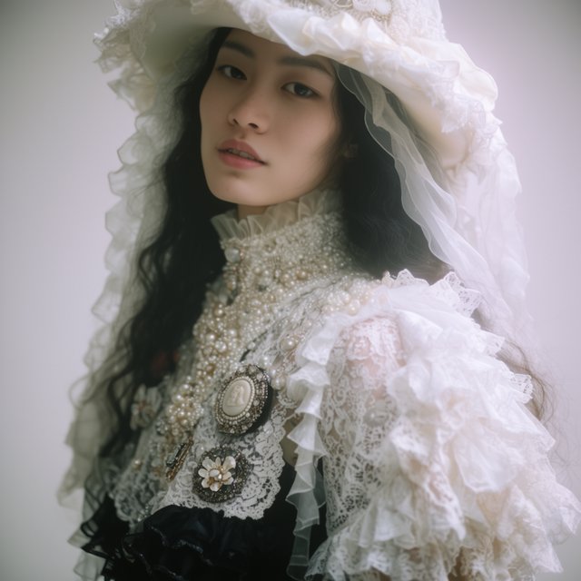 Surreal, ethereal East Asian adult beauty, 21 years old, in maximalist Gothic attire, with the most beautiful expression. — Krea 2 Large