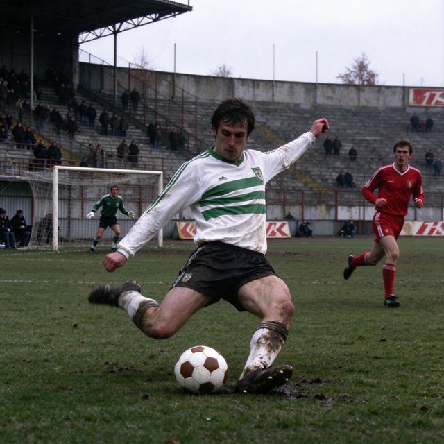 A stillshot from a Bulgarian football game, broadcast in the 1980s. — Seedream 5.0 Flash