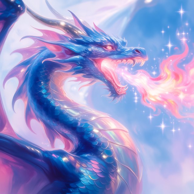 A beautiful, ethereal dragon flying through the skies breathing star flames. Detailed scales. — Krea 2 Medium
