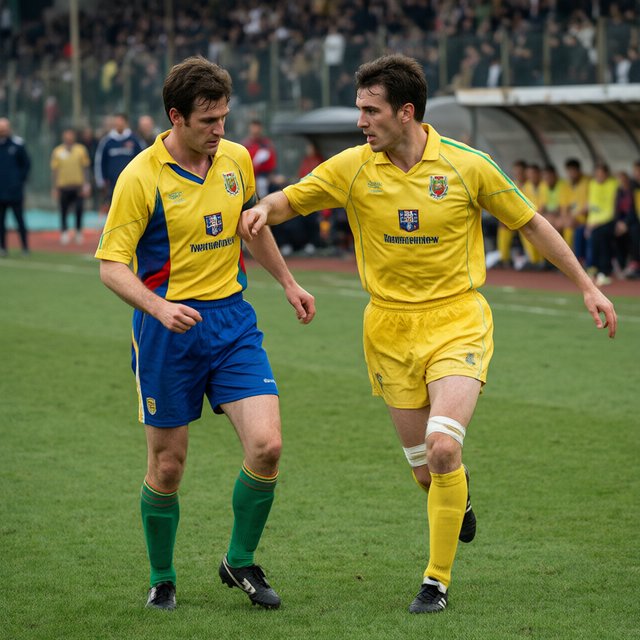 A stillshot from a Bulgarian football game, broadcast in the 1980s. — Qwen Image 3.0