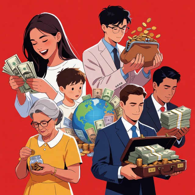 An image about people making a lot of money around the world, shown in 4–6 scenes. Realistic image. — Krea 2 Medium