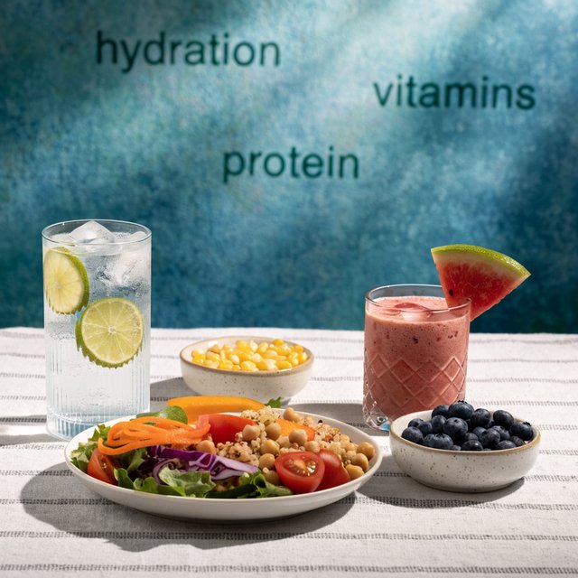 Realistic image depicting great health in many ways. In the background, words related to health are hidden in plain sight. — Recraft v4