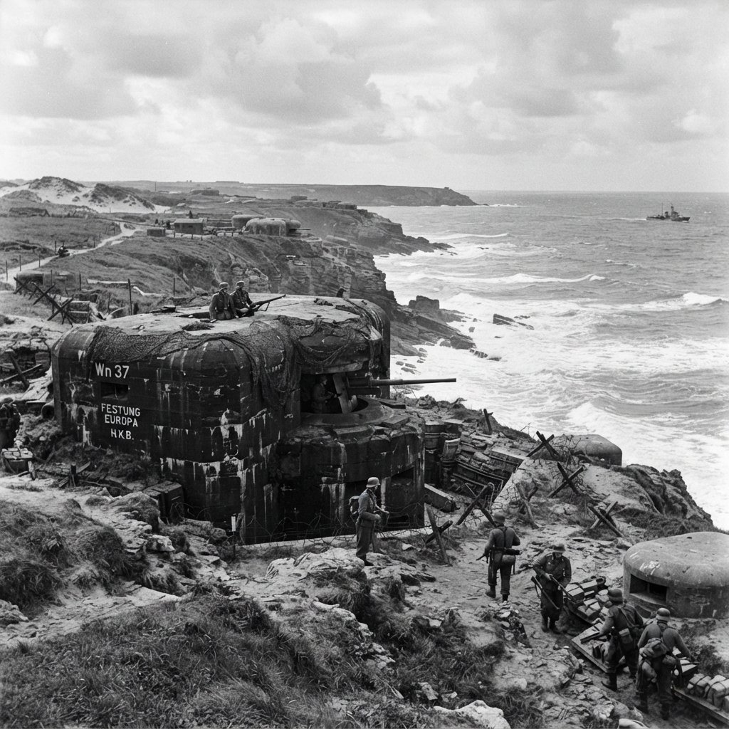 German bunker complex on the French Atlantic coast during World War II — Nano Banana 2 Lite