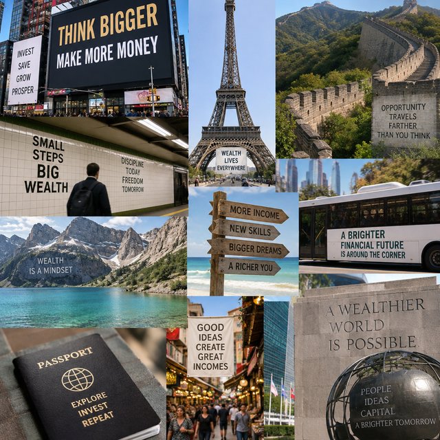 Messages and words related to making a ton of money, hidden in plain sight around the world. — GPT Image 2.5 Sunburst