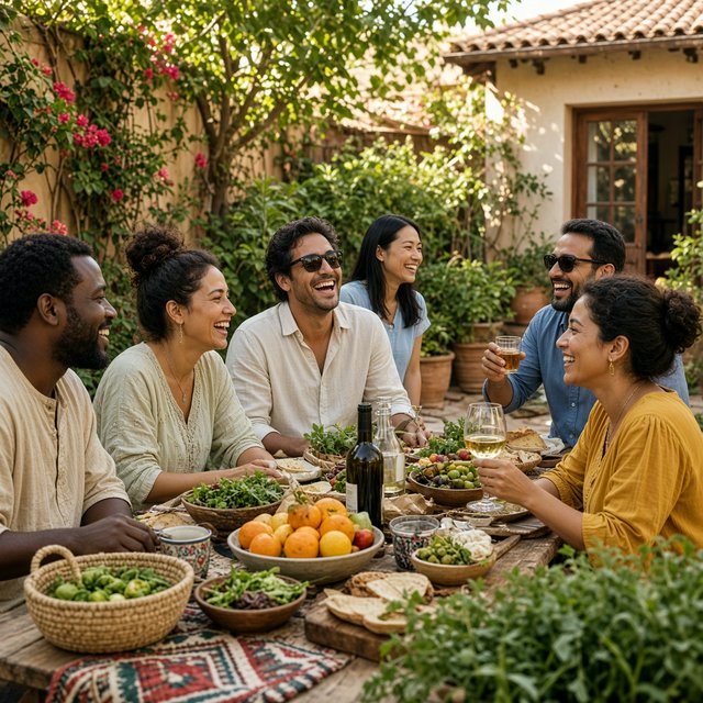 Realistic. Adults around the world finding abundant wealth, family, and joy in their lives. The vibe is very good but also casual. — Grok Imagine Image 2