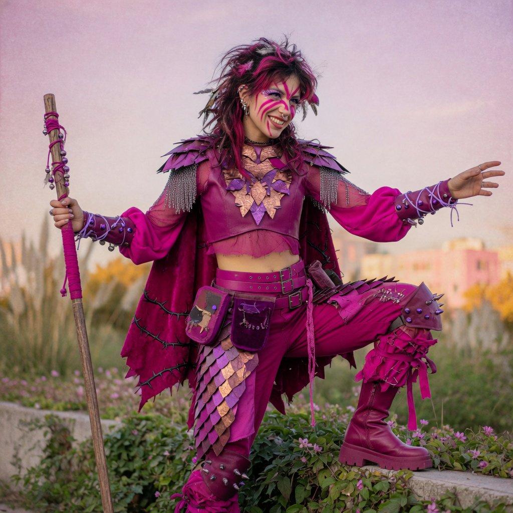 An image depicting a wild character dressed in magenta attire, an outfit, or armor. No text. A complementary pastel background. Lifestyle photography. — Grok Imagine Image Quality