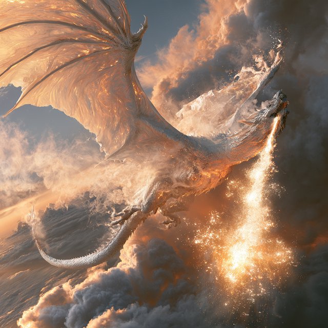 A beautiful, ethereal dragon flying through the skies breathing star flames. Detailed scales. — Midjourney V8.2