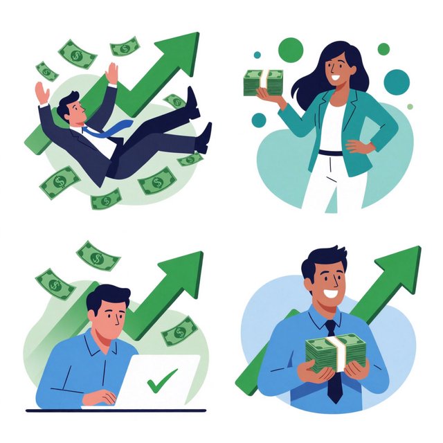 People making successful trades. A totally green day. Making a lot of money (life-changing money). At least 4 scenes. — Krea 2 Medium
