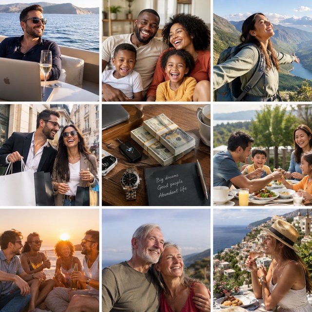 Realistic. Adults around the world finding abundant wealth, family, and joy in their lives. The vibe is very good but also casual. — GPT Image 2.5 Flare