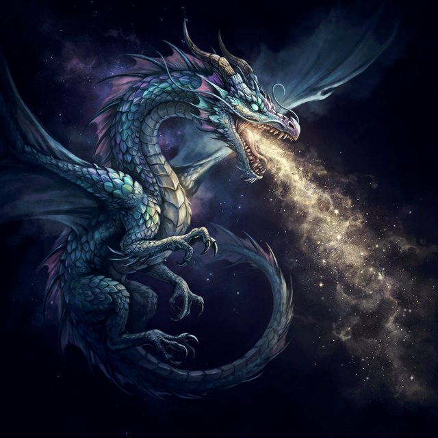 A beautiful, ethereal dragon flying through the skies breathing star flames. Detailed scales. — Ideogram v4.5
