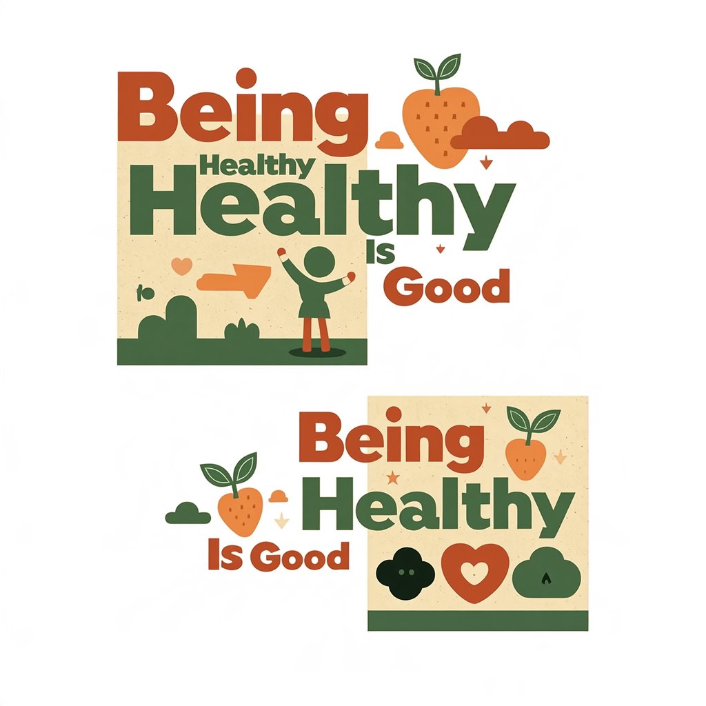 An image relating to good health and happiness. The words “Being Healthy Is Good” appear in the background at least a couple of times. 4–7 moments. — Midjourney Niji 7