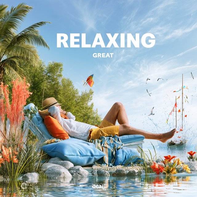 An image representing the word and concept of “Relaxing.” There are at least 4 moments that represent this. The word “Relax” and another word representing it are hidden naturally in the background. — Midjourney V8.2