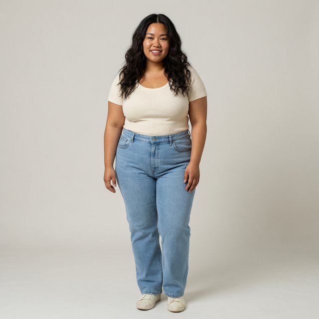 A pretty mixed-race woman of Korean, White, and Black heritage, curvy, full-body image, plain background. — Qwen Image 3.0 Pro