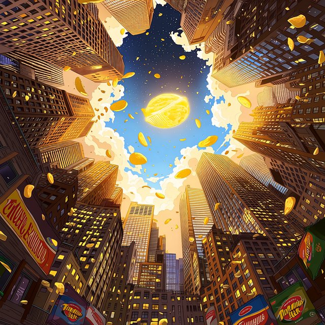 A creative promotional poster for potato chips featuring a forced perspective effect. — Midjourney Niji 7