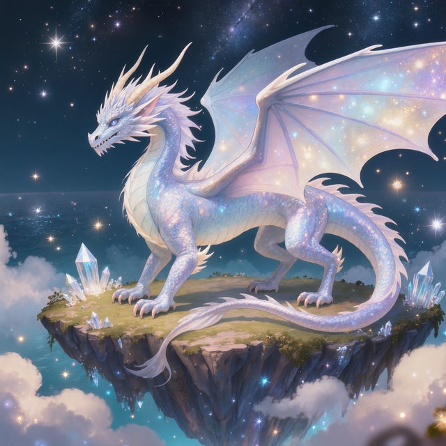 Whispers of mythic power coalesce into a spectral dragon, its form translucent and shimmering with auroral light, coiled around a floating island within a boundless celestial sea. Star-filled oceans stretch to the horizon, dotted with shimmering celestial bodies. The art style blends ethereal fantasy illustration with a subtle nod to ancient mythology, focusing on flowing lines and soft, glowing colors. The atmosphere is one of profound mystery and ancient magic. — Kling v3 Omni