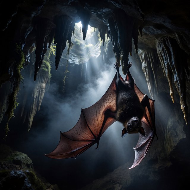 Vampire bat art, volumetric fog, chiaroscuro lighting, subsurface scattering. — Model 9