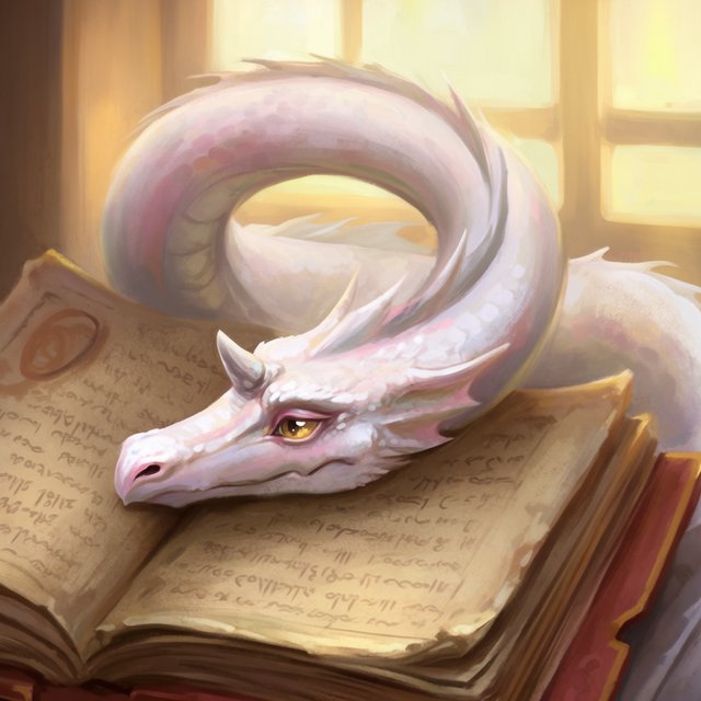 A mystical dragon's head, slender and dreamy, rests upon the yellowed pages of an ancient tome, the cover worn and mysterious, as soft warm light pours in through a nearby window, casting a serene ambiance, the air thick with the scent of old parchment and forgotten knowledge. — Krea 2 Large
