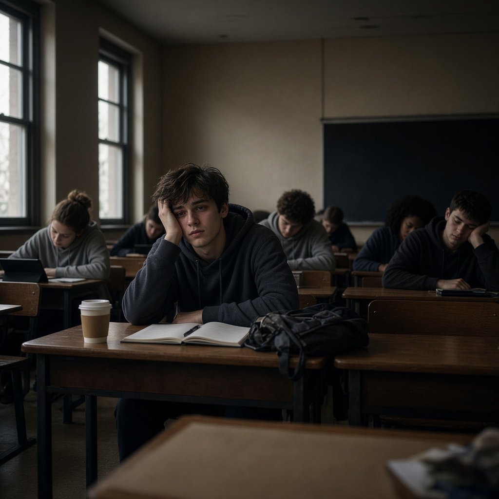 Realistic image. People discovering that their lives were all just a dream at the end of their lives. The whole time, they were just 21-year-old college students who took a nap in class. — Grok Imagine Image 2