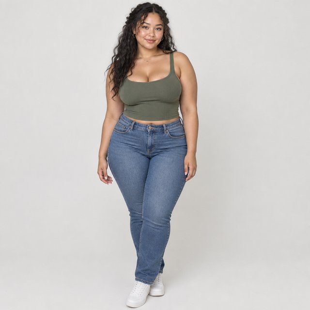 A pretty mixed-race woman of Korean, White, and Black heritage, curvy, full-body image, plain background. — GPT Image 2.5 Flare