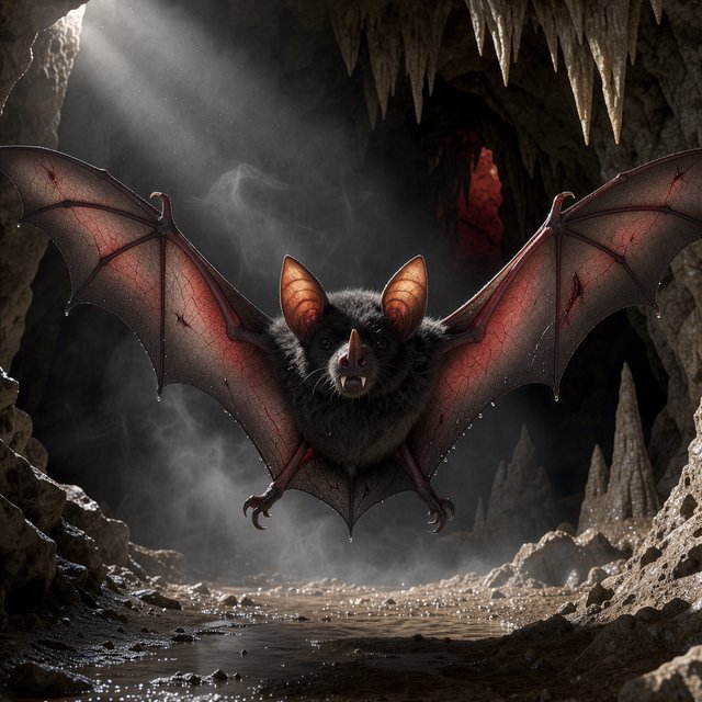 Vampire bat art, volumetric fog, chiaroscuro lighting, subsurface scattering. — Model 1
