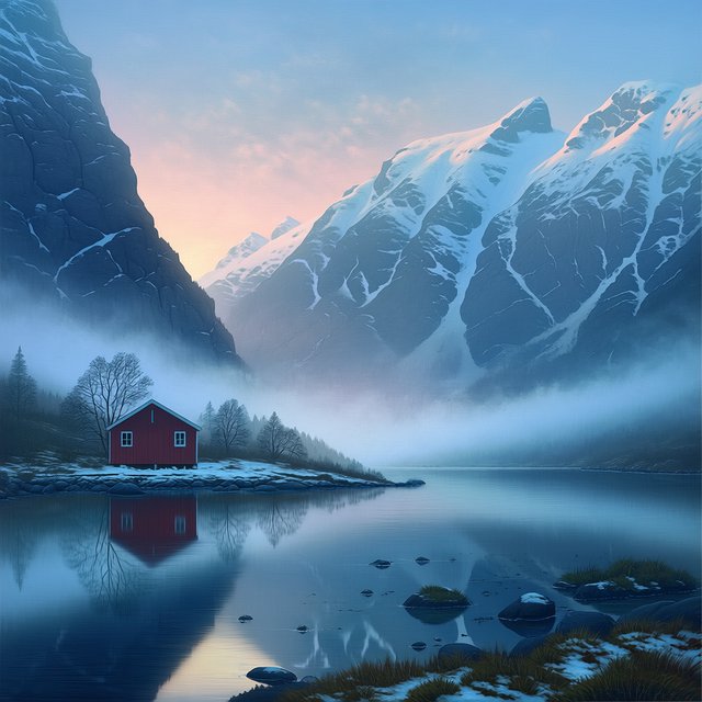 Midjourney Niji 7 — land-fjord