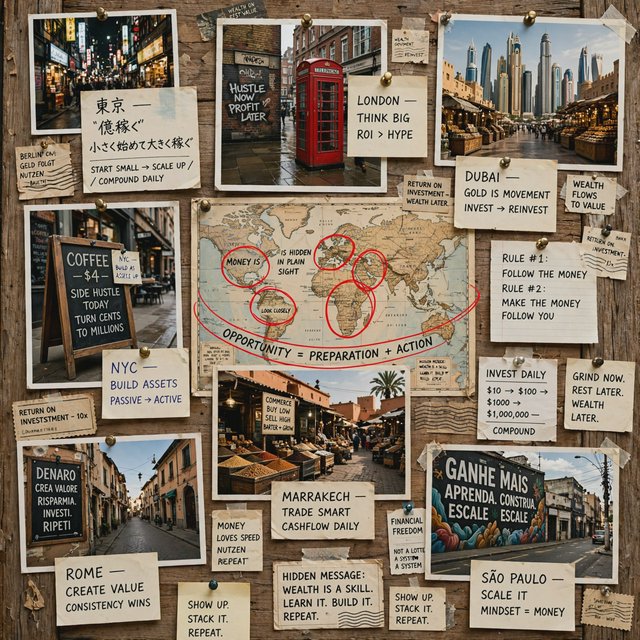 Messages and words related to making a ton of money, hidden in plain sight around the world. — Muse Image 1.0