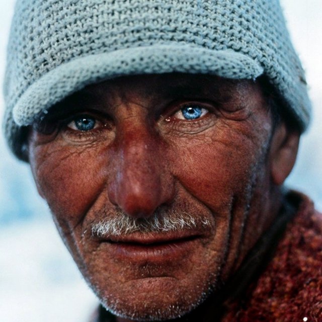 Close-up portrait of an elderly fisherman with deep wrinkles and a knitted cap, catchlights in the eyes, weathered skin texture, soft window light. — Krea 2 Large