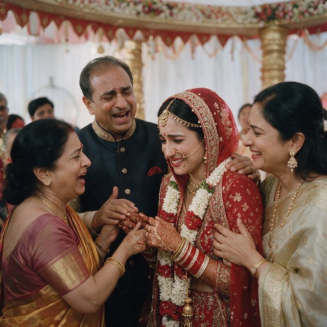 A realistic scene of an Indian wedding showing the emotions of the adult bride and her adult family members — Seedream 5.0 Pro