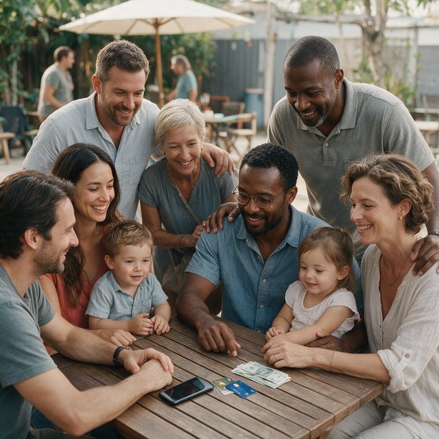 Realistic. Adults around the world finding abundant wealth, family, and joy in their lives. The vibe is very good but also casual. — Seedream 5.0 Pro