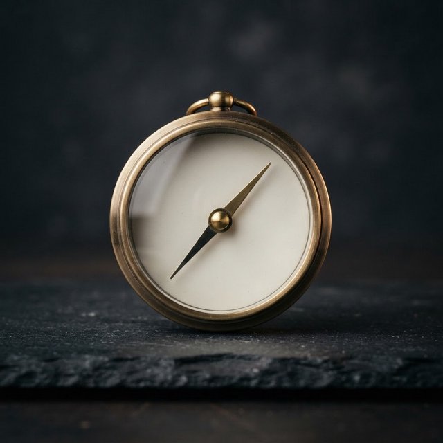 A compact brass pocket compass rests on black slate, its satin-metal casing and clear glass cover catching a broad diffused key and narrow warm rim light against a deep charcoal background; an unbranded commercial product image, blank face without lettering. — Nano Banana 2 Lite