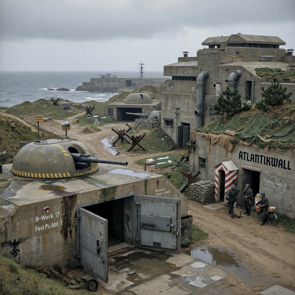 German bunker complex on the French Atlantic coast during World War II — Grok Imagine Image Quality