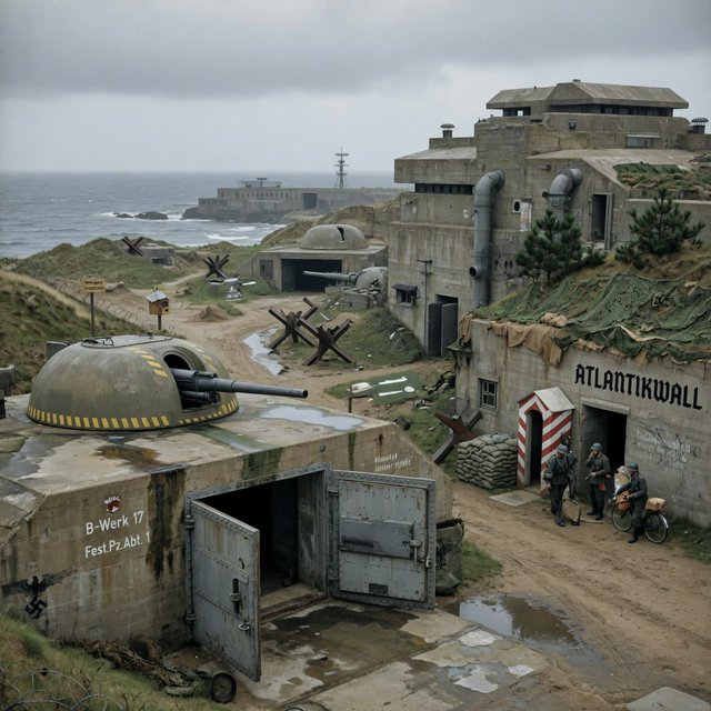 German bunker complex on the French Atlantic coast during World War II — Grok Imagine Image Quality