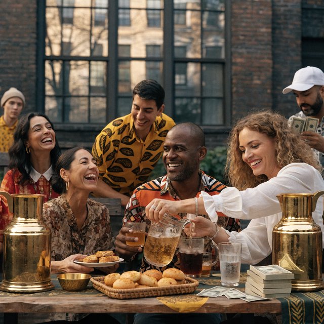 Realistic. Adults around the world finding abundant wealth, family, and joy in their lives. The vibe is very good but also casual. — Recraft v4 Pro