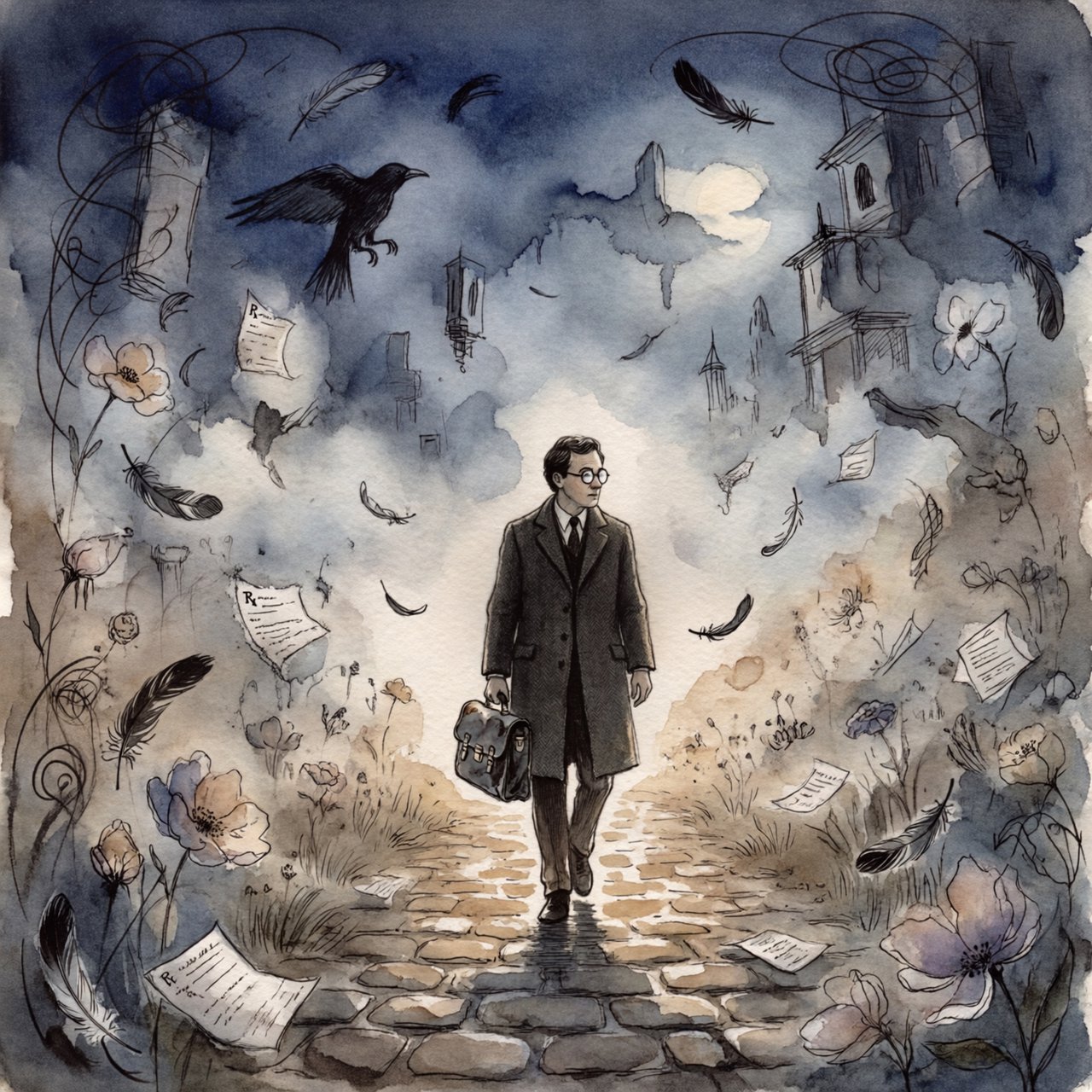 Walking in a dream, with ravens scribbled along the edges, a doctor on a house call — ImagineArt 2