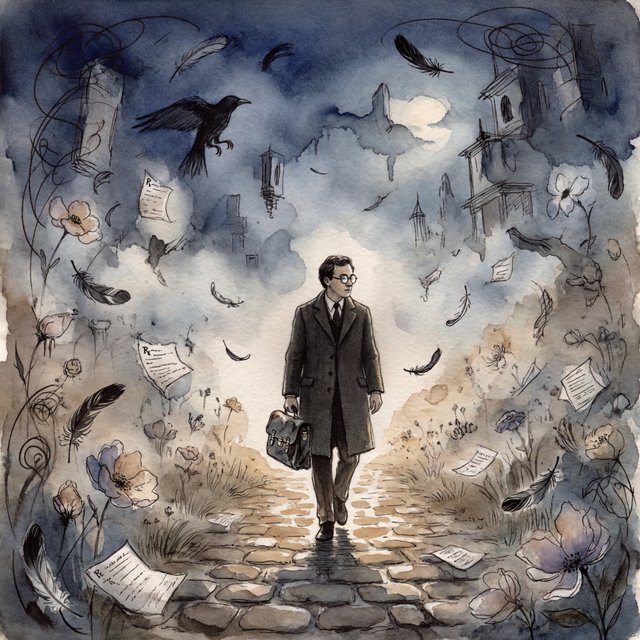 Walking in a dream, with ravens scribbled along the edges, a doctor on a house call — ImagineArt 2