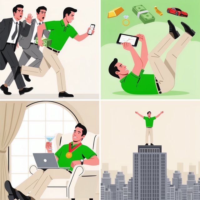 People making successful trades. A totally green day. Making a lot of money (life-changing money). At least 4 scenes. — Krea 2 Large